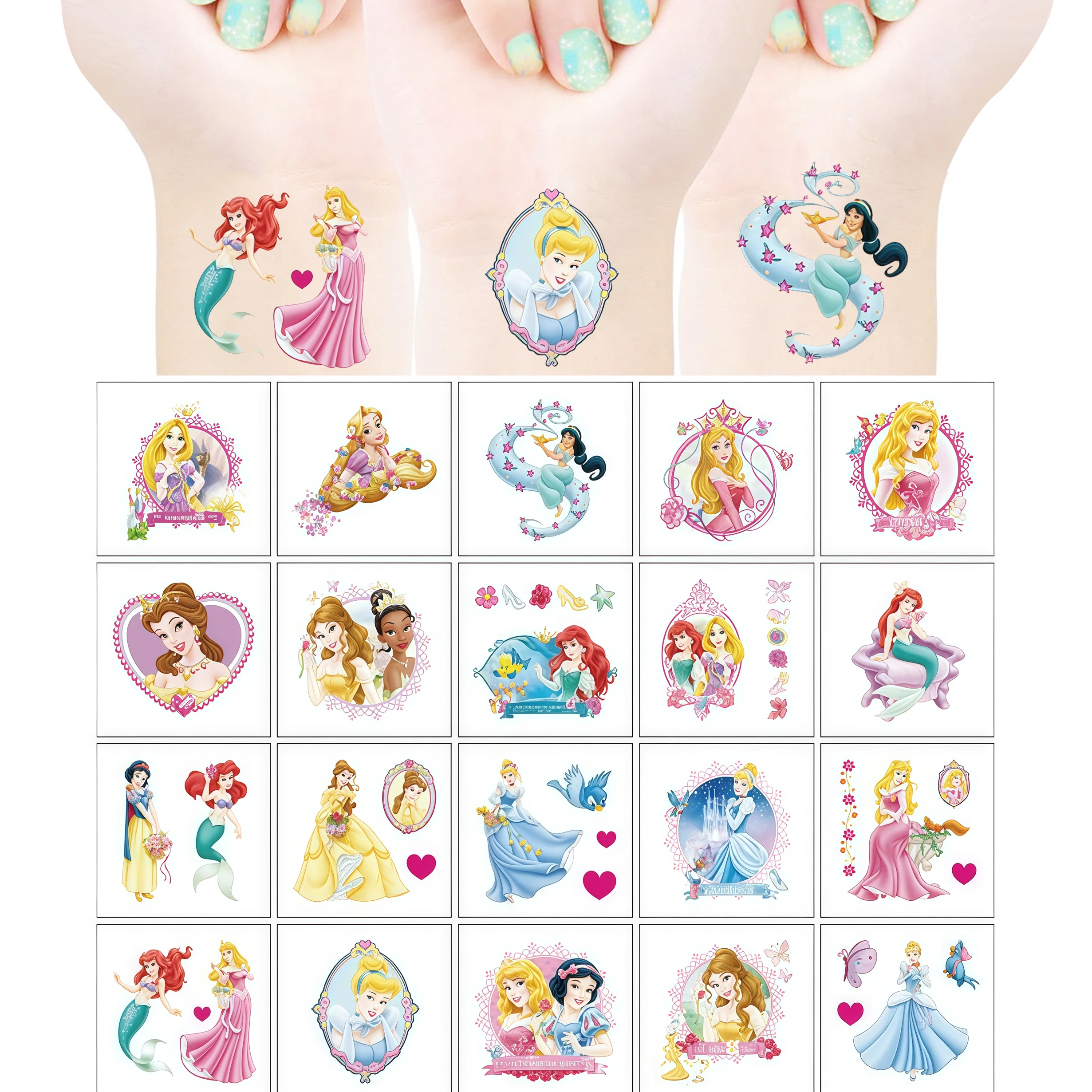 40pcs Princess Temporary Tattoos, Waterproof Fake Tattoos Stickers, Cartoon Party Favors Supplies for Birthday Party Decorations