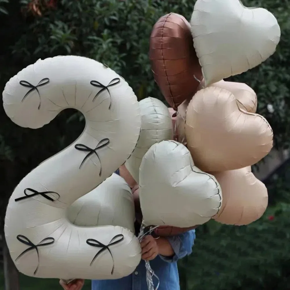 Vintage 32inch 0-9 Years Old Balloons Bow Aluminum Foil Number Balloons Milky Matte Wedding Decorations Birthday Party