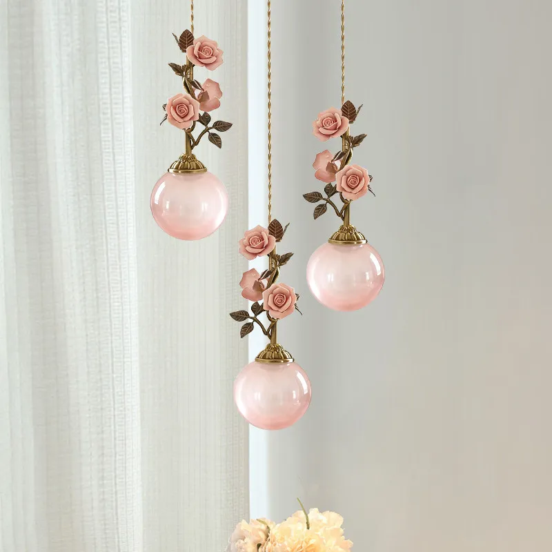French Retro Led Glass Chandelier Home Decoration Restaurant Living Room Bedroom Staircase Bar Three Head Lighting Fixture
