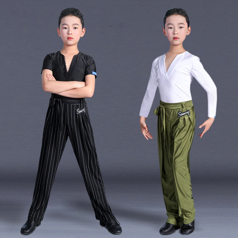 New Kids Latin Dance Clothing Boys Practice Wear Ballroom Dance Tops Trousers Cha Cha Salsa Tap Dance Performance Costume BL8412