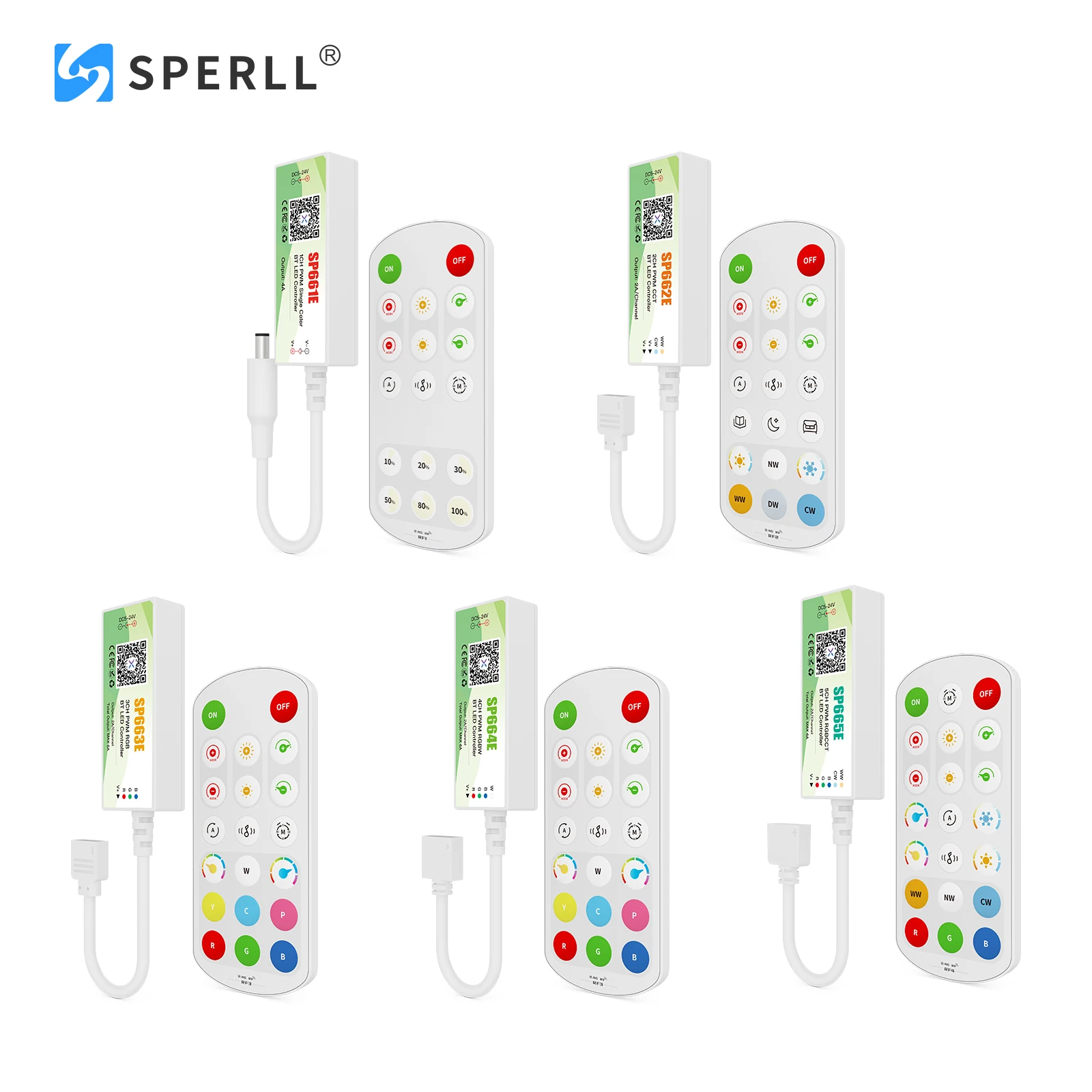 

1-5CH PWM LED Controller SP661E - SP665E APP RF Remote Single Color CCT RGB RGBW RGBCCT Neon FCOB COB Light Strip DCV5-24V