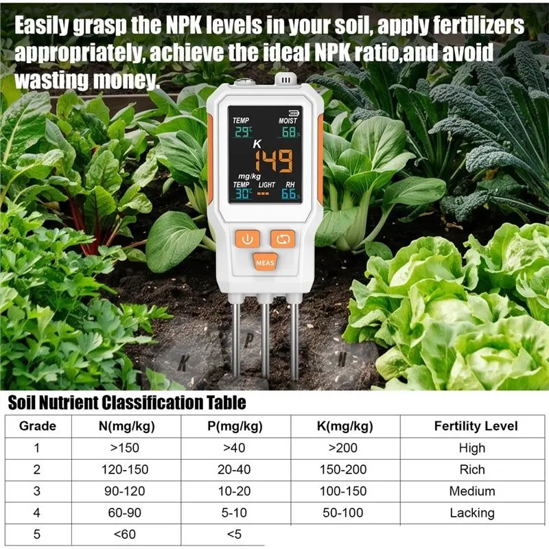 [NEWA76K!】 10 In 1 Digital Soil Tester PH Moisture Temperature