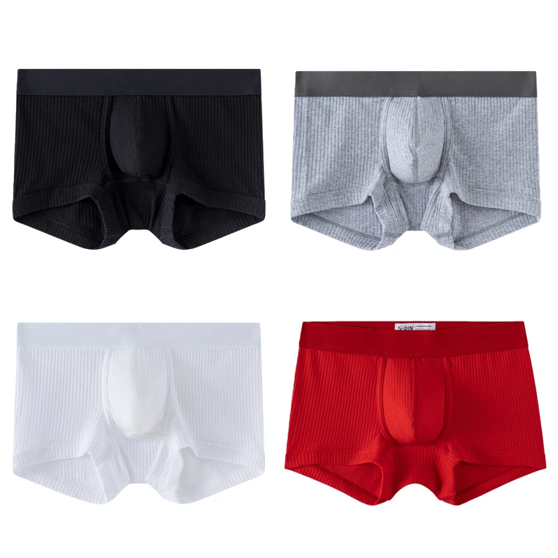 4pcs Men's thread cotton Boxers underwear Summer Boyshort Solid Color Sports Breathable Elastic Waist Comfortable Underwear