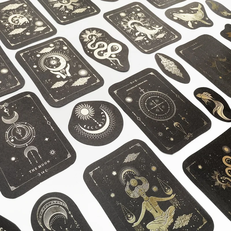 40Pcs Constellation Tarot Cards Gold Stickers Clipping Tags Diary Album Retro Diary Planner Decorative Stationery Stickers