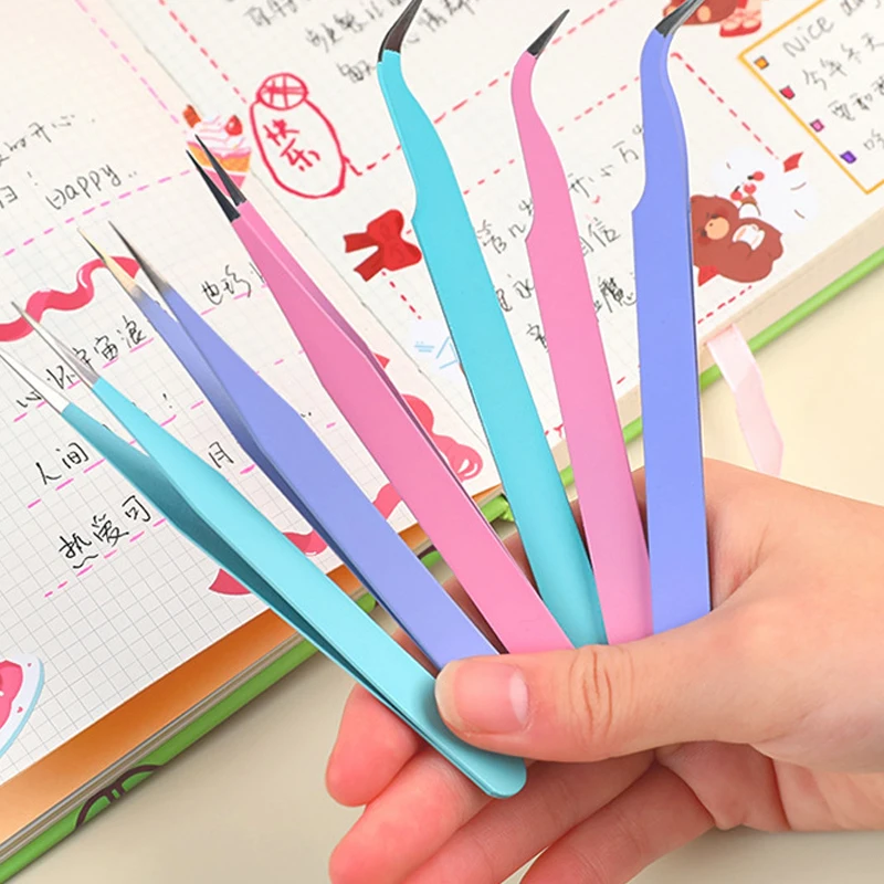 1 set of tweezers, single bend tweezers, handmade DIY sticker tool, retrieval tool, multifunctional color clip