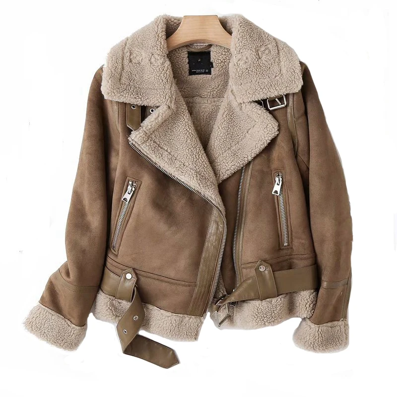 Jacket Women Coat Thickness Sheepskin Female Fur Leather Jacket Aviator Outwear Winter Warm Clothes