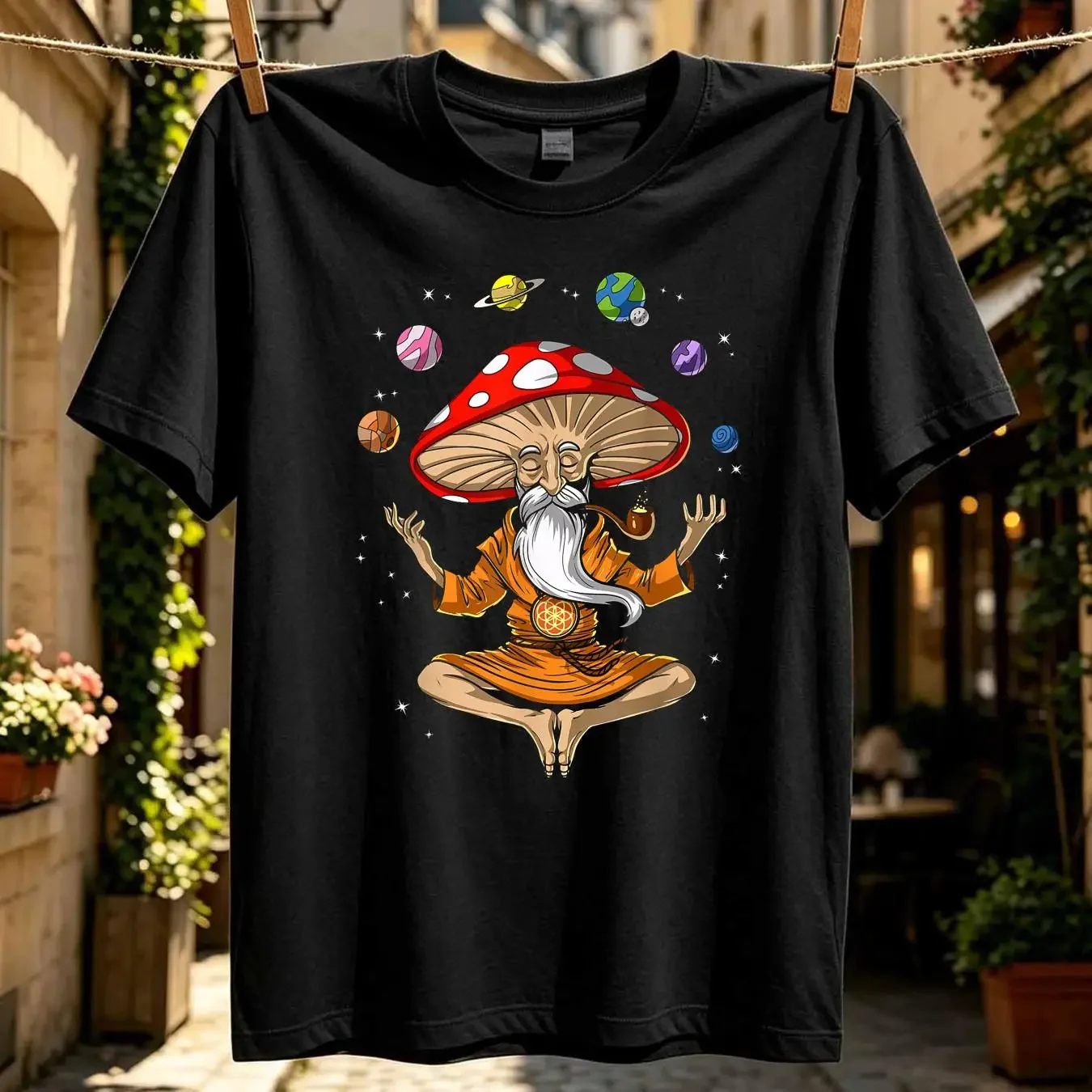 washed T Shirt Mushroom Buddha Zen Yoga Meditation Psychedelic Hippie Fungi Size S 5XL vintage Washed Soft Versatile streetwear