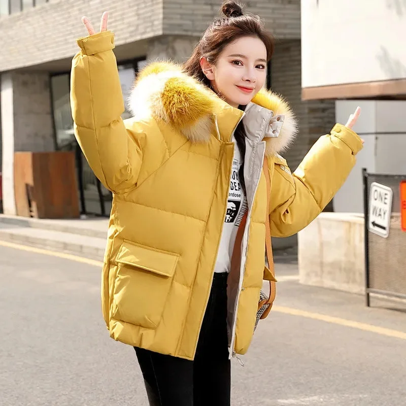 Winter Ladies Fashion Hooded Down Cotton Jacket 2025 Feminine Short Puffer Outwear Korean Women Long Sleeves Cotton Padded Coat