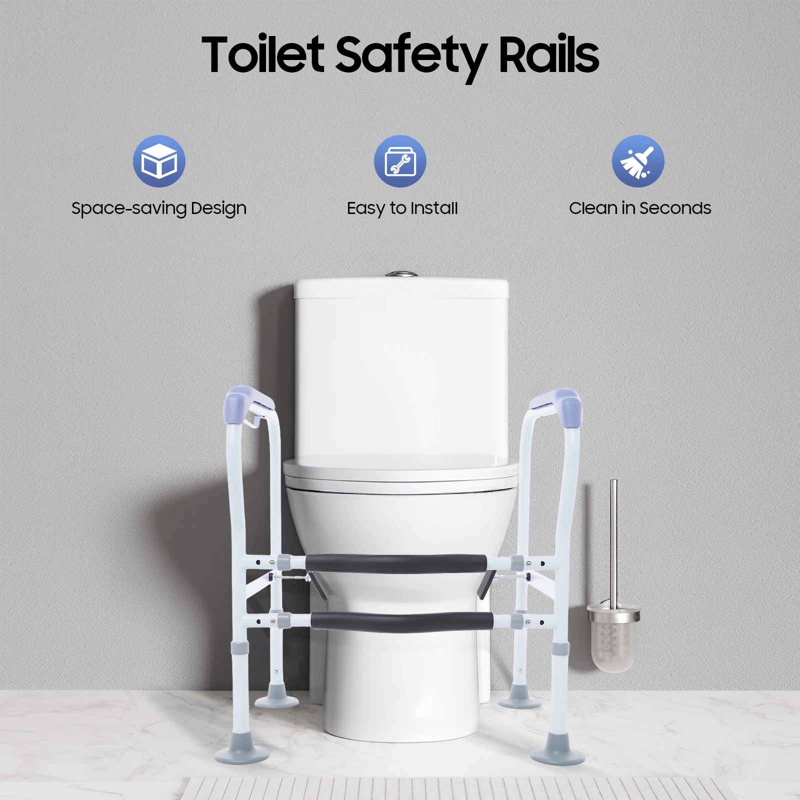 

Toilet Safety Rails for Elderly, Adjustable Bathroom Handrail, 330lbs Carbon Steel Support Frame for Disabled & Seniors