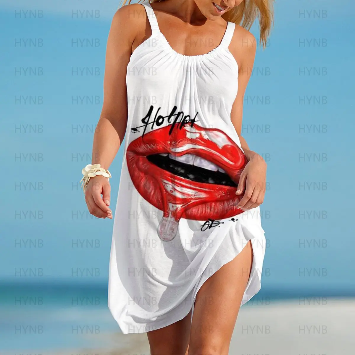 

Free Shipping Women's Dresses Sleeveless Beach Dress Lipstick Party Kiss Me Summer Woman 2022 Loose Boho Sweet Y2k XOXO Taste Me