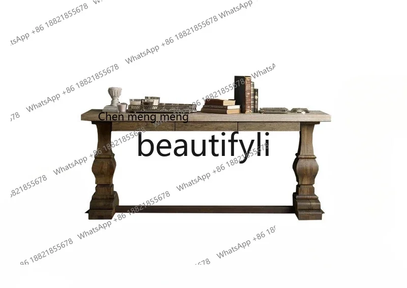 

N178 G American rural retro French solid wood carved oak entrance table home lo old entrance cabinet