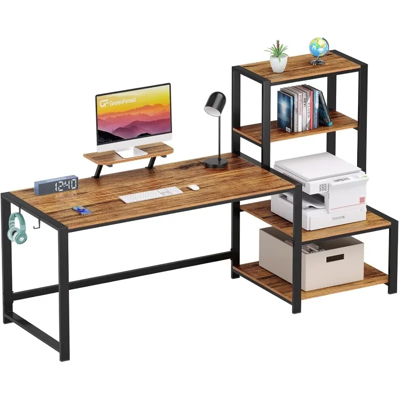 Computer Desk 67 inch with Storage Printer Shelf Reversible Home Office Desk Large Study Writing Table with Movable MonitorStand