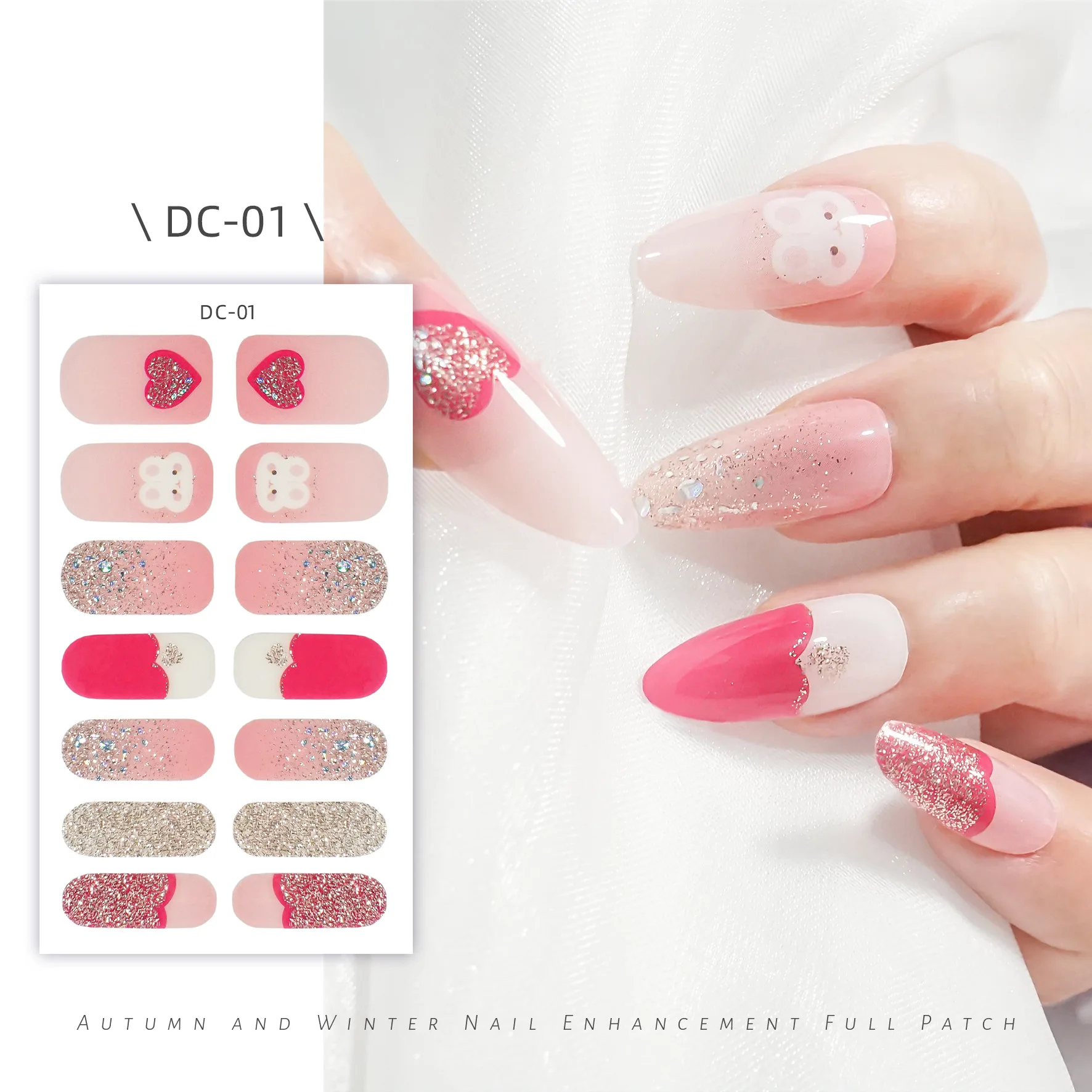 14tips Shiny Pink Nail Stickers Samoprzylepne okłady na paznokcie dla kobiet Party Kolorowe naklejki dekoracyjne na paznokcie Zestaw do manicure