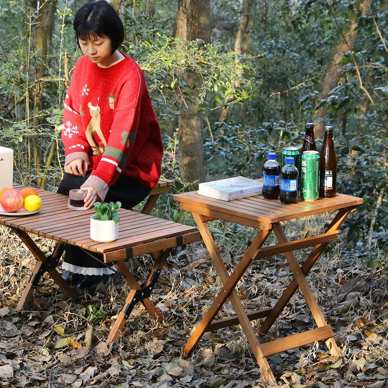 Outdoor folding small  Solid wood portable coffee Household balcony Multifunctional dining Simple  and cha
