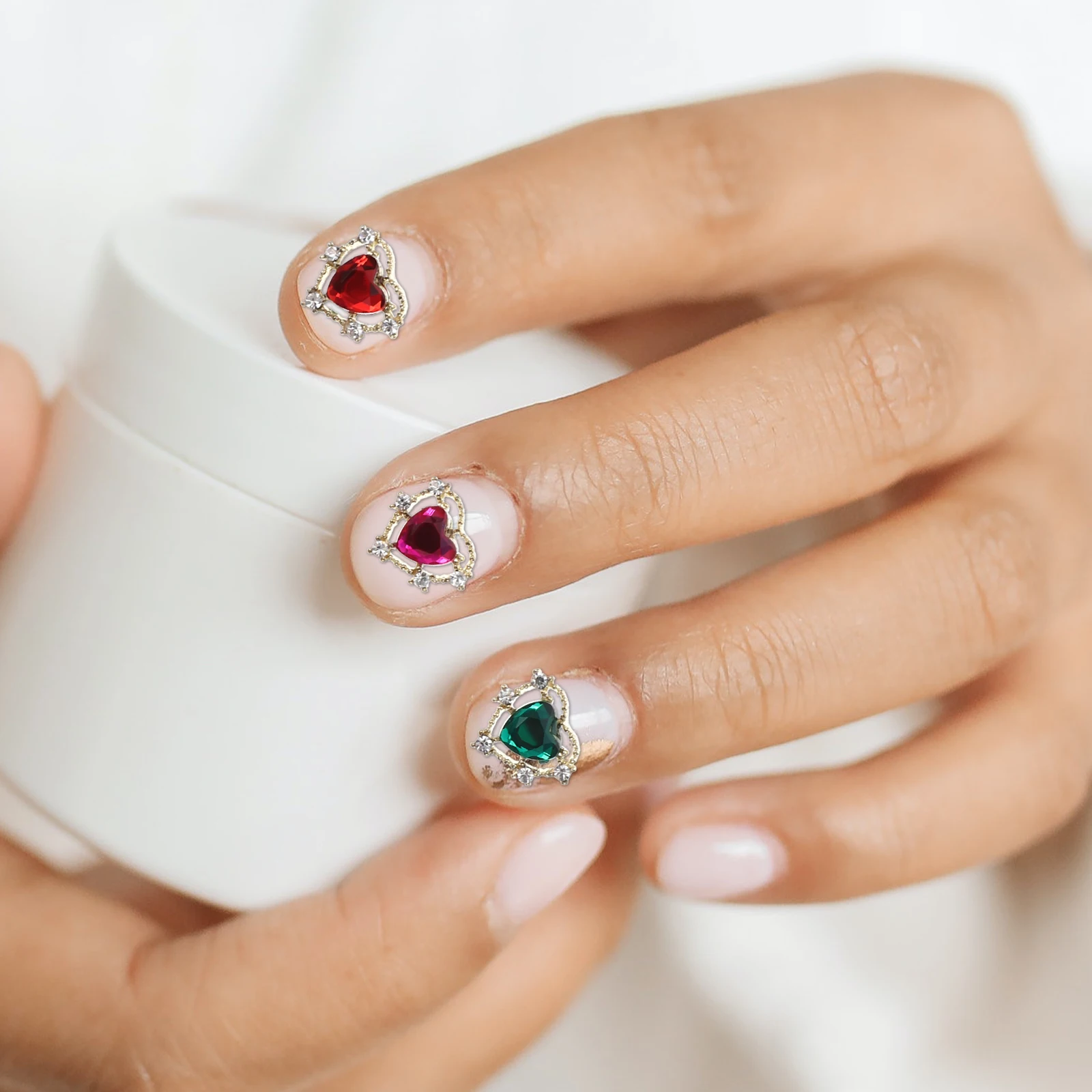 

10Pcs Heart Rhinestone Nail Charms Multicolor Flat Back Manicure Embellishment Diy Nail Art Accessories For Salon Home