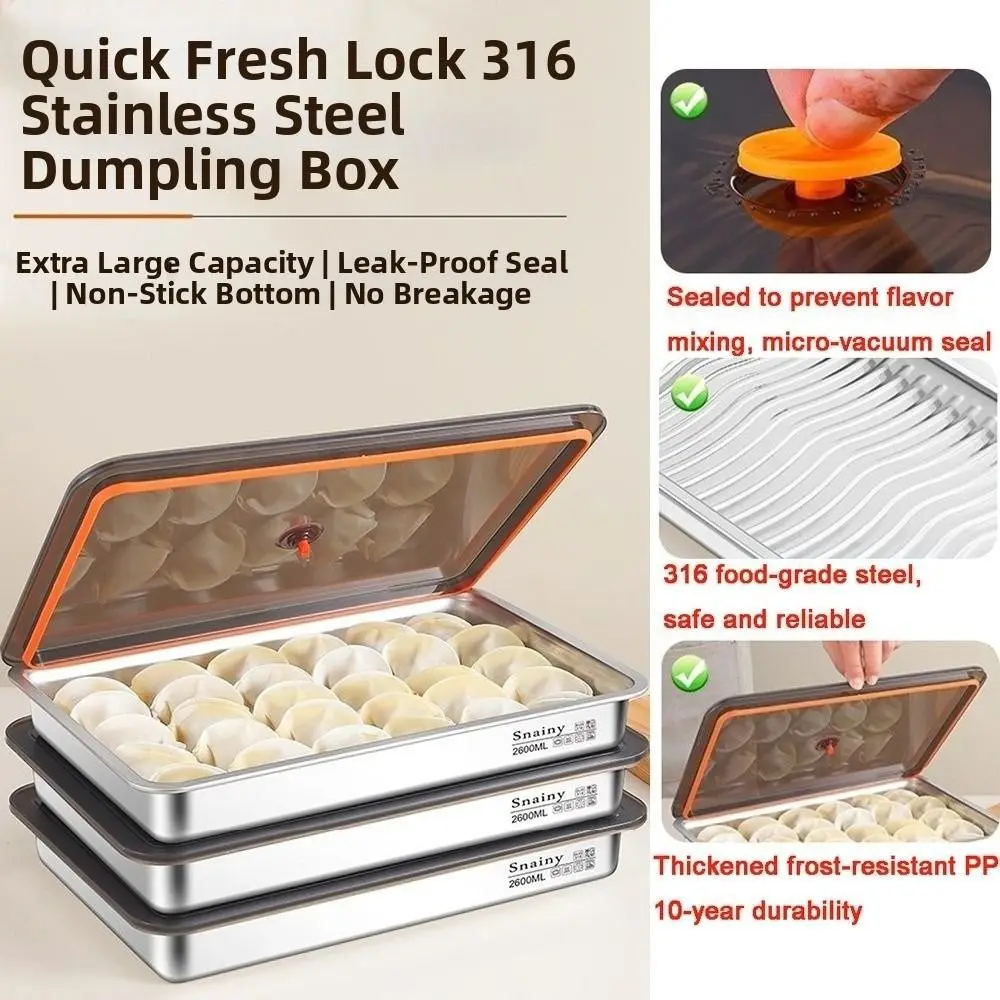 316L Stainless Steel Dumpling Storage Box Airtight Large Capacity Refrigerator Box Non-Stick Food Storage Container Home Kitchen