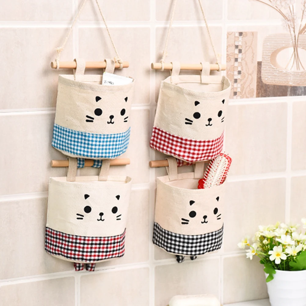 

Cotton Linen Hanging Storage Bag Waterproof Storage Bag For Bathroom Wall Hanging Organizer Bedside Chair Armrest Holder