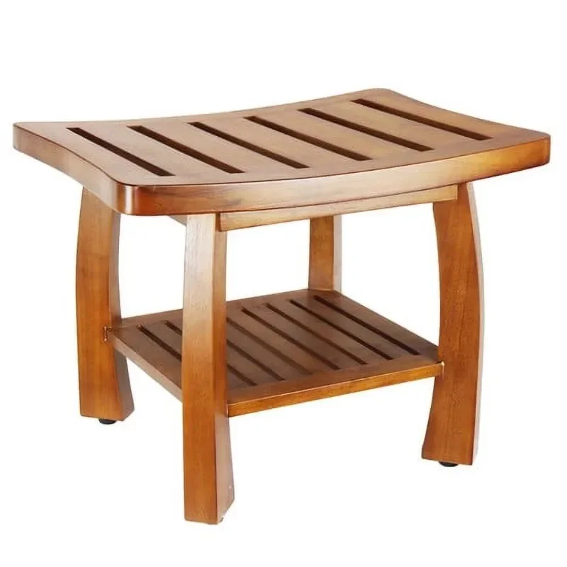 

Solid Wood Spa Shower Bench with Storage Shelf