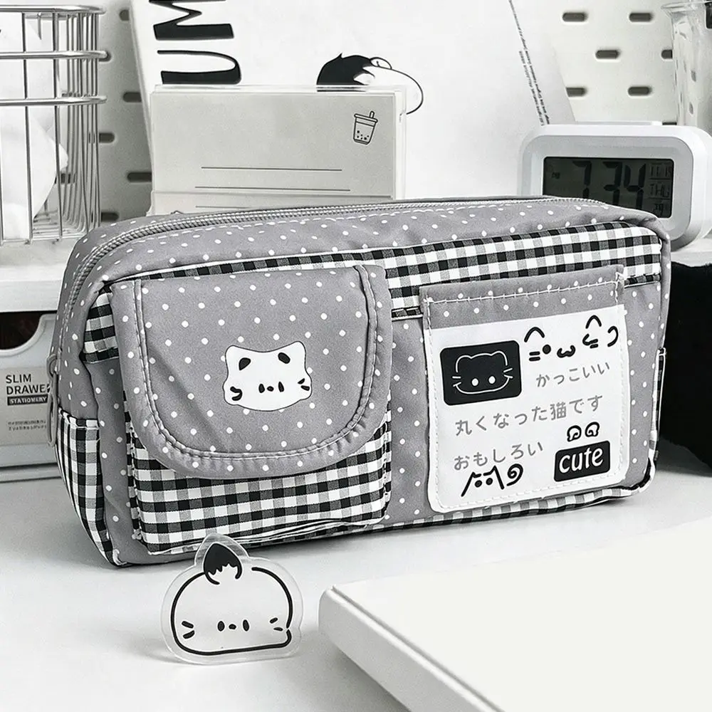 INS Style Cat Print Pencil Case Multi-Layer Large Capacity Pen Bag Pencil Pouch School Office