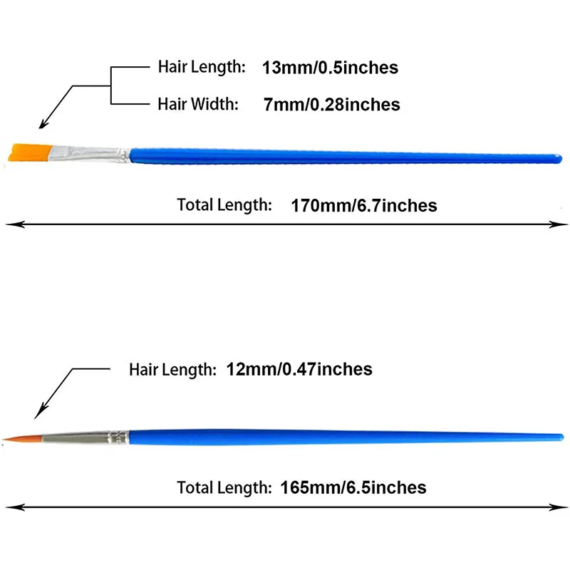 10 Uds. Pinceles de pintura de artista DIY para niños, kits de arte Gouache de acuarela acrílica de pelo de nailon en miniatura plano redondo