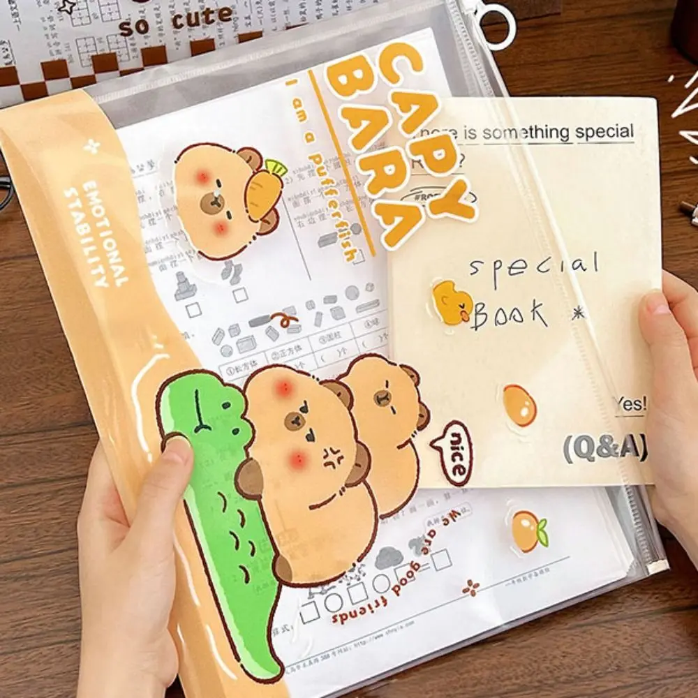 

PP Capybara File Bag Large Opening Waterproof Paper Storage Bag Light and Portable Transparent and Visible Zip File Bag