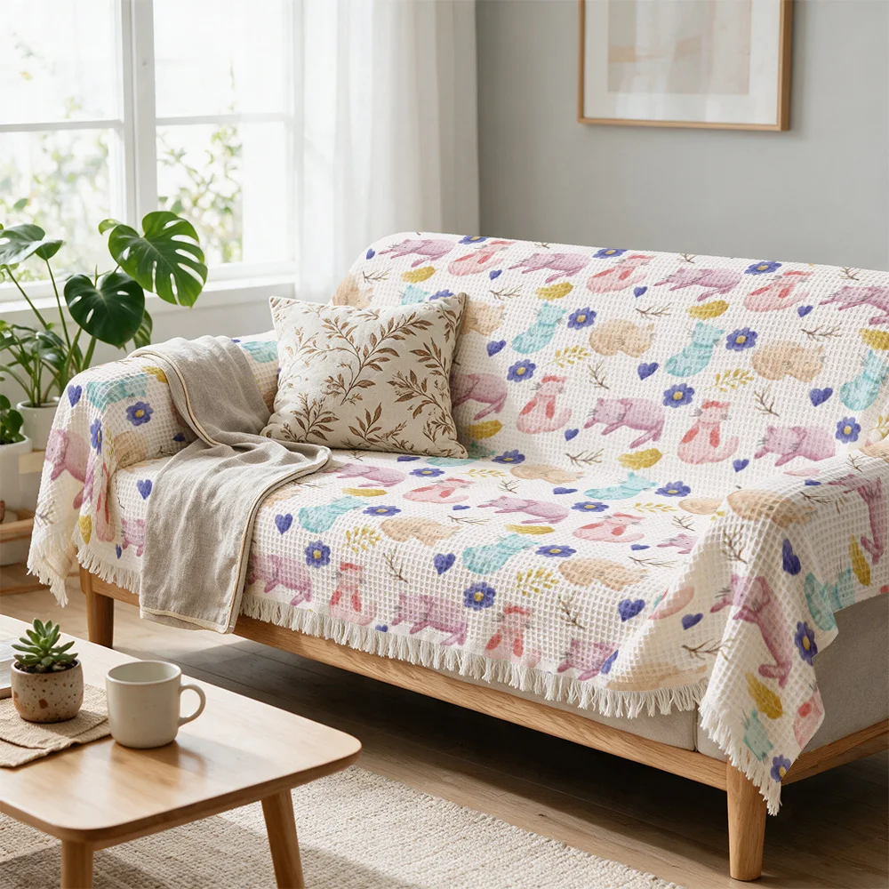 Cute Cottagecore Sofa Throw Blanket Cover Pastel Floral Animal Print Boho Farmhouse Decor Cozy Winter Gift for Living Room