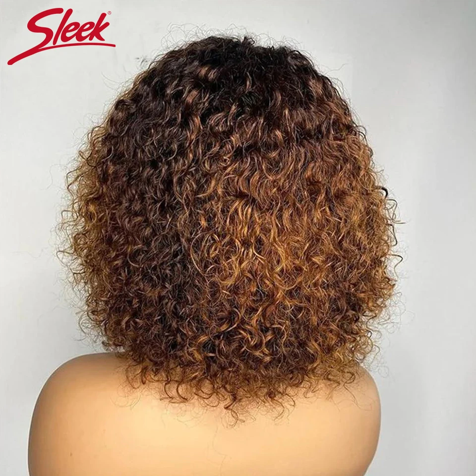 Pelucas de cabello humano con corte Bob Pixie corto con flequillo Jerry, peluca rizada a máquina completa, resalte, pelucas de color rubio miel para