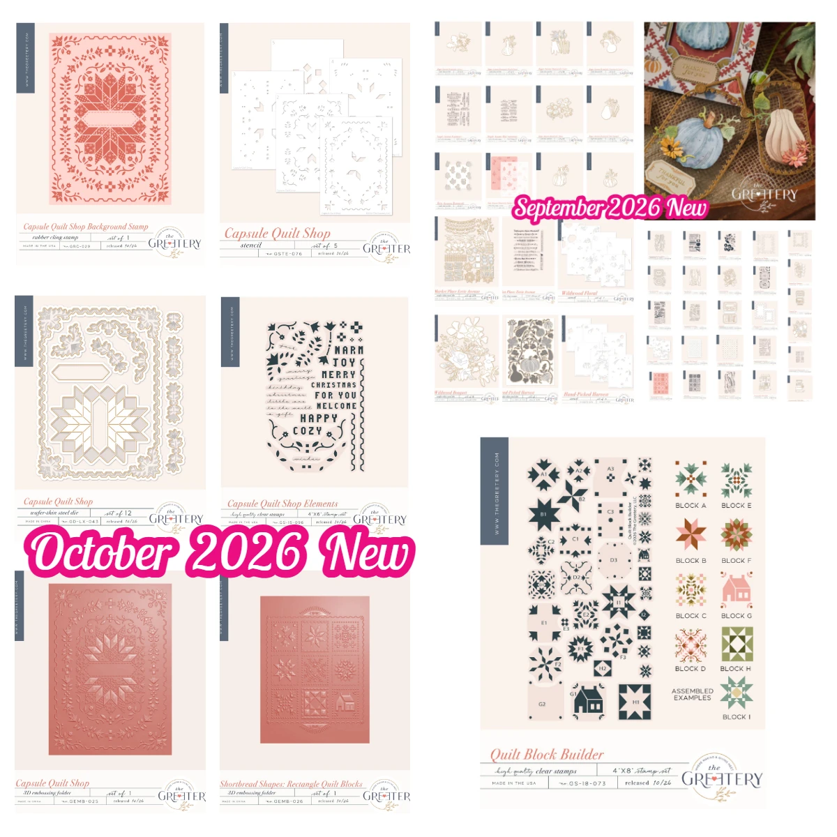 Greetery Capsule Quilt Shop Quilt-Block-Baukasten Kürbis-Mais-Mumien-Stanzformen Stempel Schablonen für DIY Scrapbook Tagebuch Oktober 2026 Neu