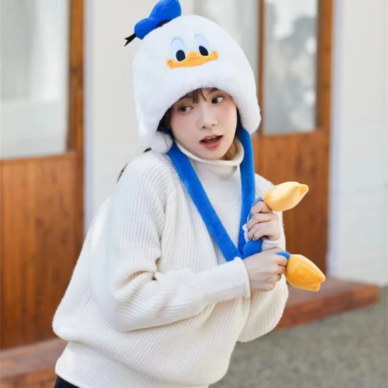 Disney Mickey Hat Sweet Women's Winter Thick Warm Furry Hats Cute Cartoon Minnie Donald Duck Outdoor Ear Protector Plush Hats