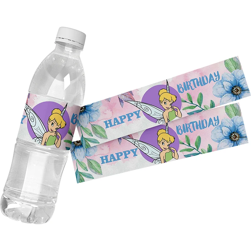 6pcs Tinker Bell Water Bottle Wraps Sticker Labels Baptism Baby Shower Birthday Party Decorations self-adhesive Sticker Supplies