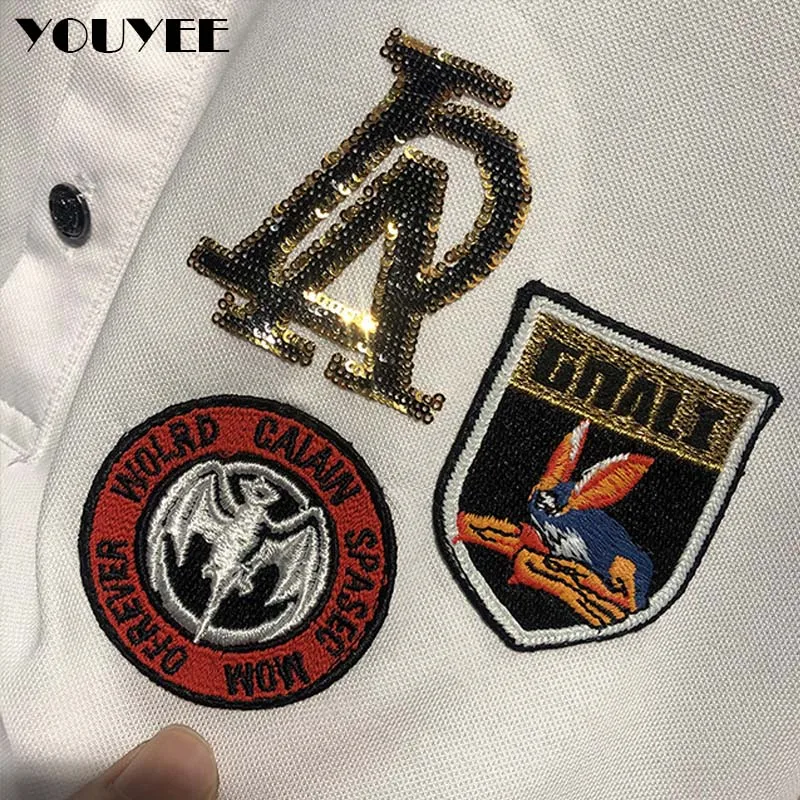 Men’s Polo Shirt Lapel Fashion Logo Letter Sequins Embroidery Short Sleeve Personality T-shirt 2023 Summer New Male Tees Clothes