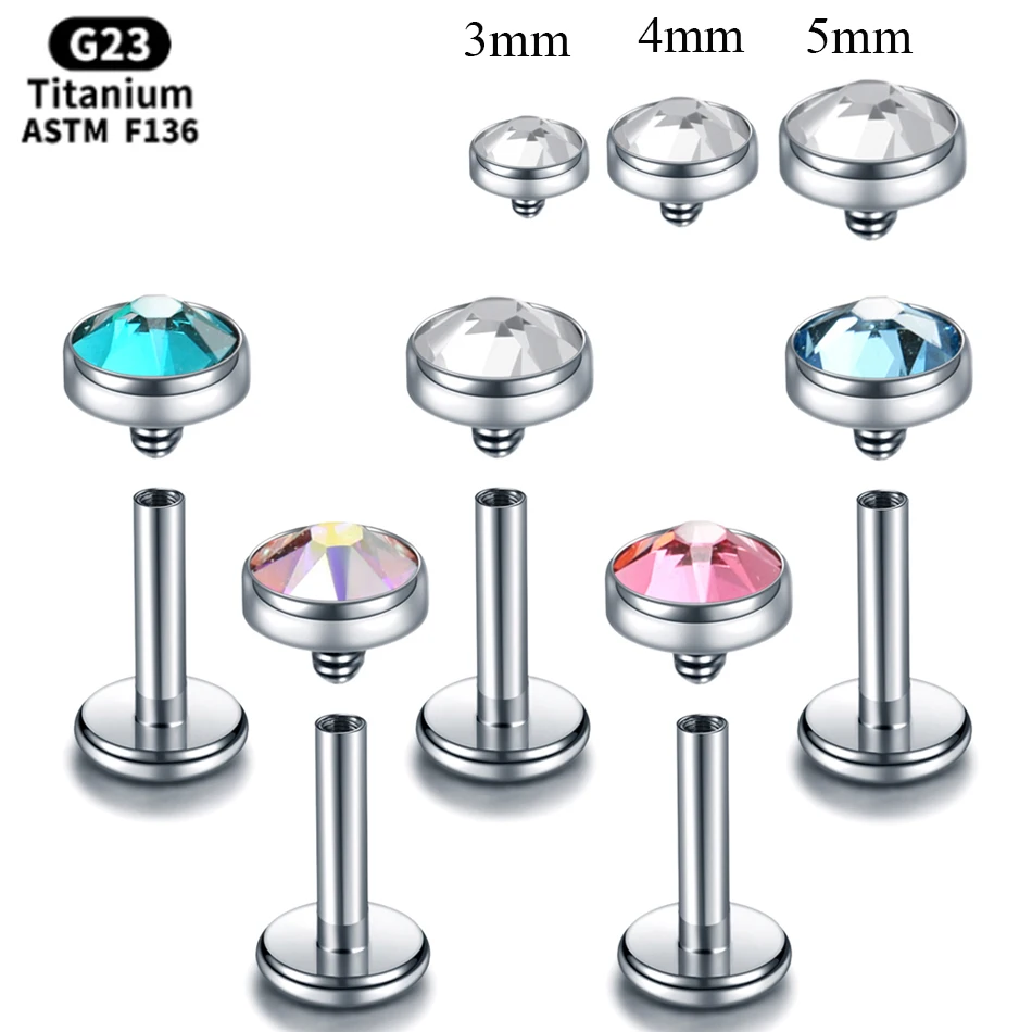 

1PC 16G Titanium Labret Lip Rings Internally Thread Prong Zircon Gem 3/4/5mm Tragus Helix Ear Cartilage Piercings Earring Women