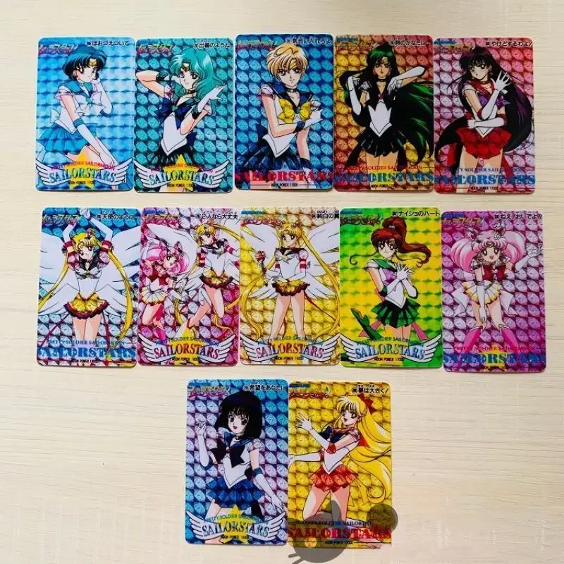 12Pcs/set Self Made Sailor Moon Chibiusa Sailor Saturn Hino Rei Anime Game Character Classic Series Collect Crystal Card Sticker