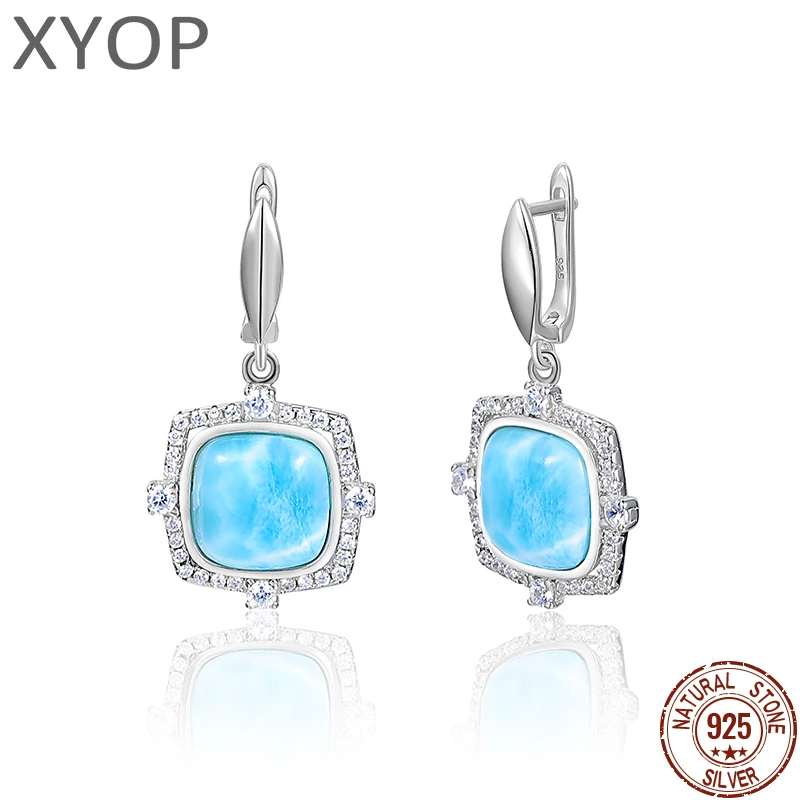 

XYOP 925 Sterling Silver Giant Beauty Art Modeling Natural Larimar Earrings Jewelry Personality Party