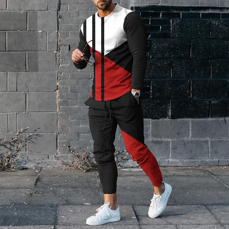 Men Tracksuit Trousers 2 Piece Set T-shirt 3D Printing Spring Autumn Hot Streetwear Casual Vintage Long Sleeve Pullover Oversize