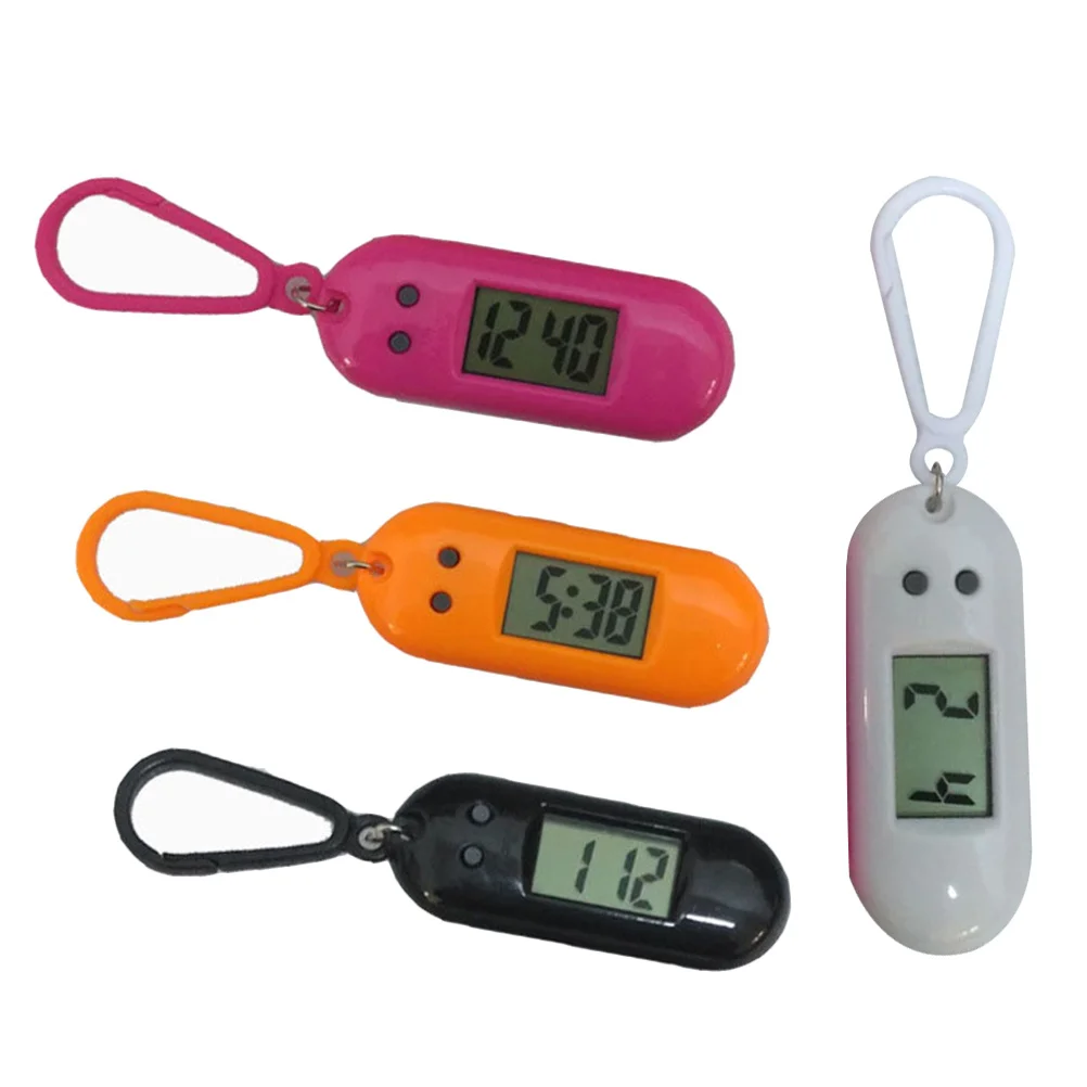 4 Stück Schlüsselanhänger-Taschenuhr, Clip-on-Uhr, langlebig, kreativ, leicht ablesbar, für Studenten, gemischte Farben, Geschenk, einfache Taschenuhr