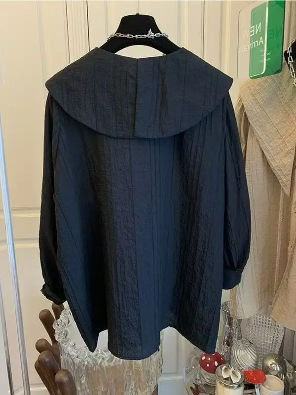 2025 Primavera Camisas De Mujer Chic Fold Design Camicetta Abbigliamento donna Colletto alla Peter Pan Manica lunga Camicie vintage Camicetta allentata Top