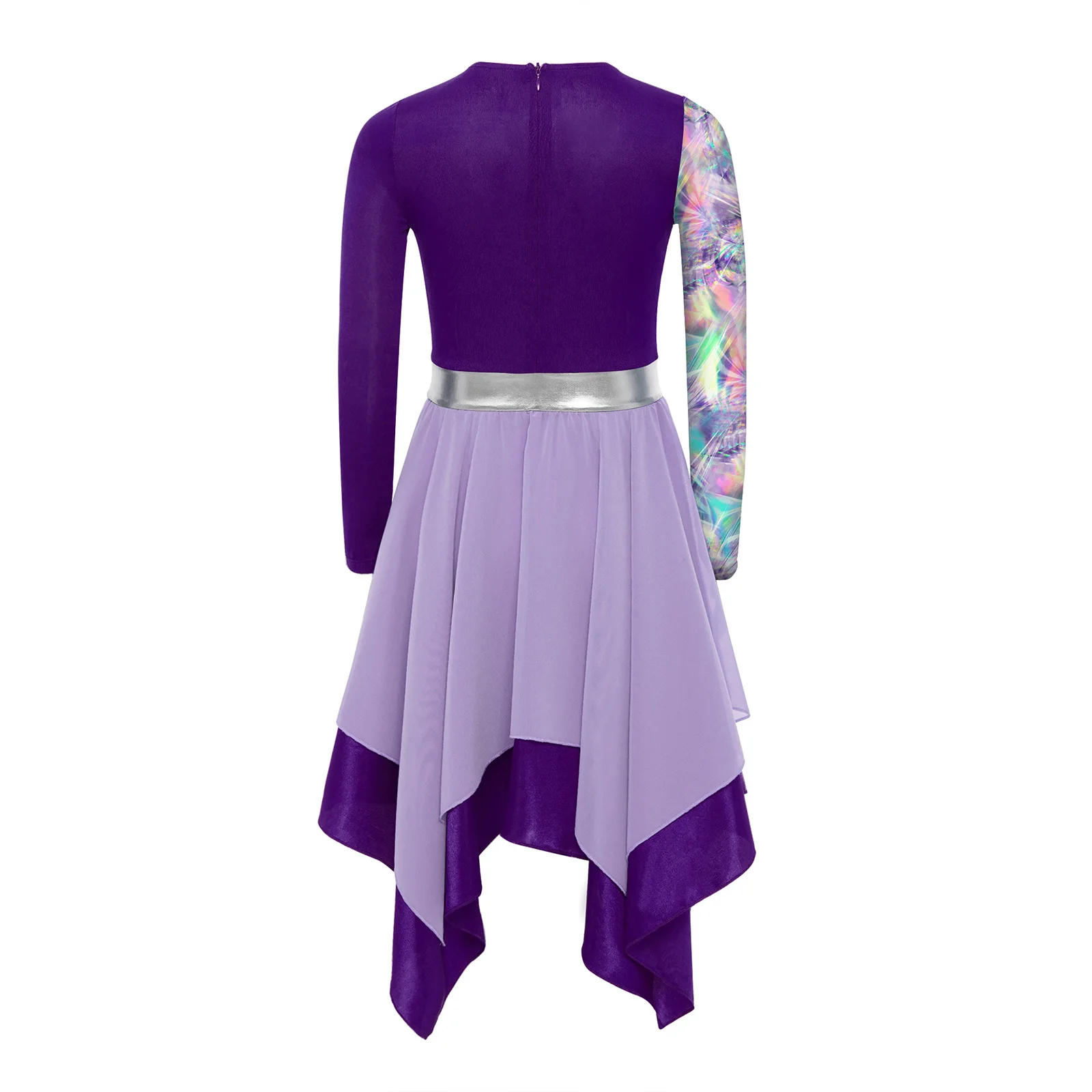 Dziewczęca sukienka do tańca liturgicznego z długim rękawem, metalicznym nadrukiem, strój do chwały, do kościoła, chóru, na występy, kostium do baletu, sukienki liryczne.