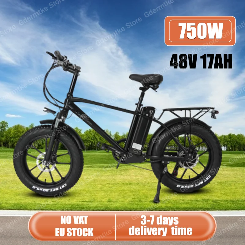 750W Powerful Motor Electric Bike 48V17Ah Lithium Battery Ebike Adult 20*4.0 Inch Fat Tire 40-45km/h Max Speed Electric Bicycle