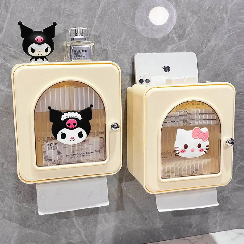 Sanrios Kawaii contenedor de papel higiénico Hello Kittys lindo portarrollos de baño accesorios de baño portátil moda creativa gran oferta