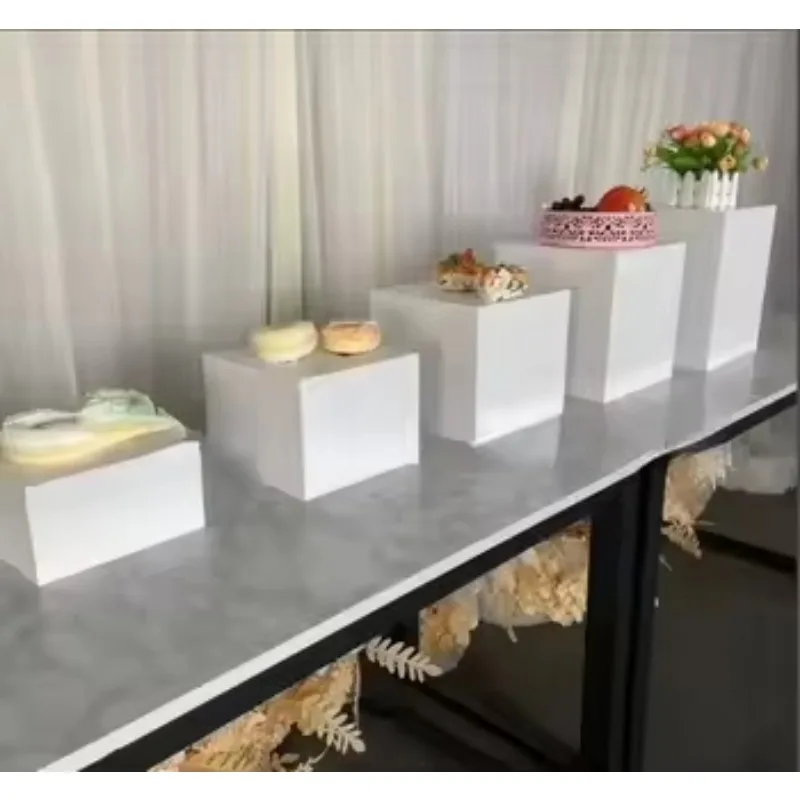 Custom Modern Wedding Cake Shape White Acrylic Buffet Riser - Food Bottom Box Display White