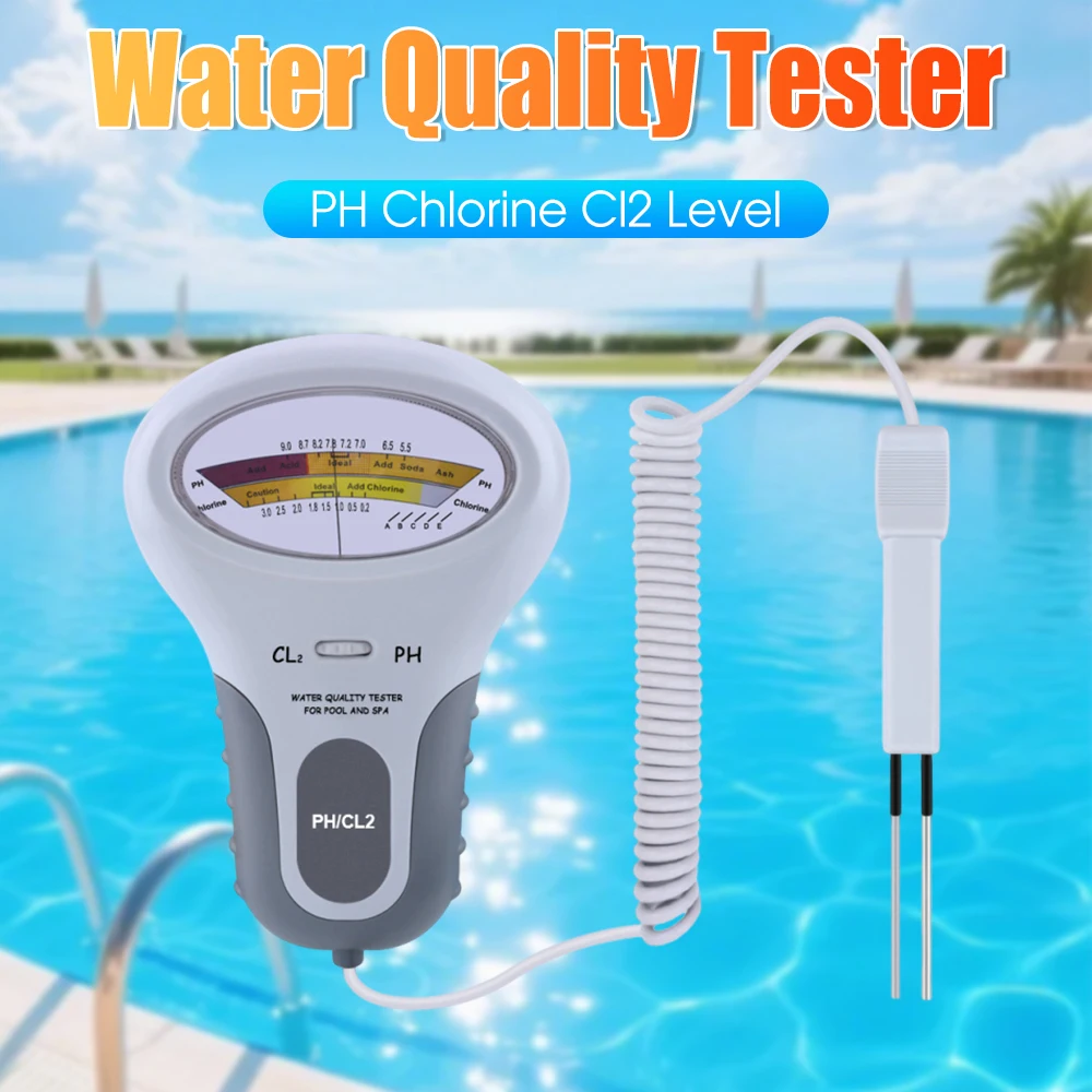 Testeur de chlore de l'eau professionnel, mesureur de niveau de pH et de chlore Cl2 avec sonde pour la surveillance de l'eau des piscines et des spas.