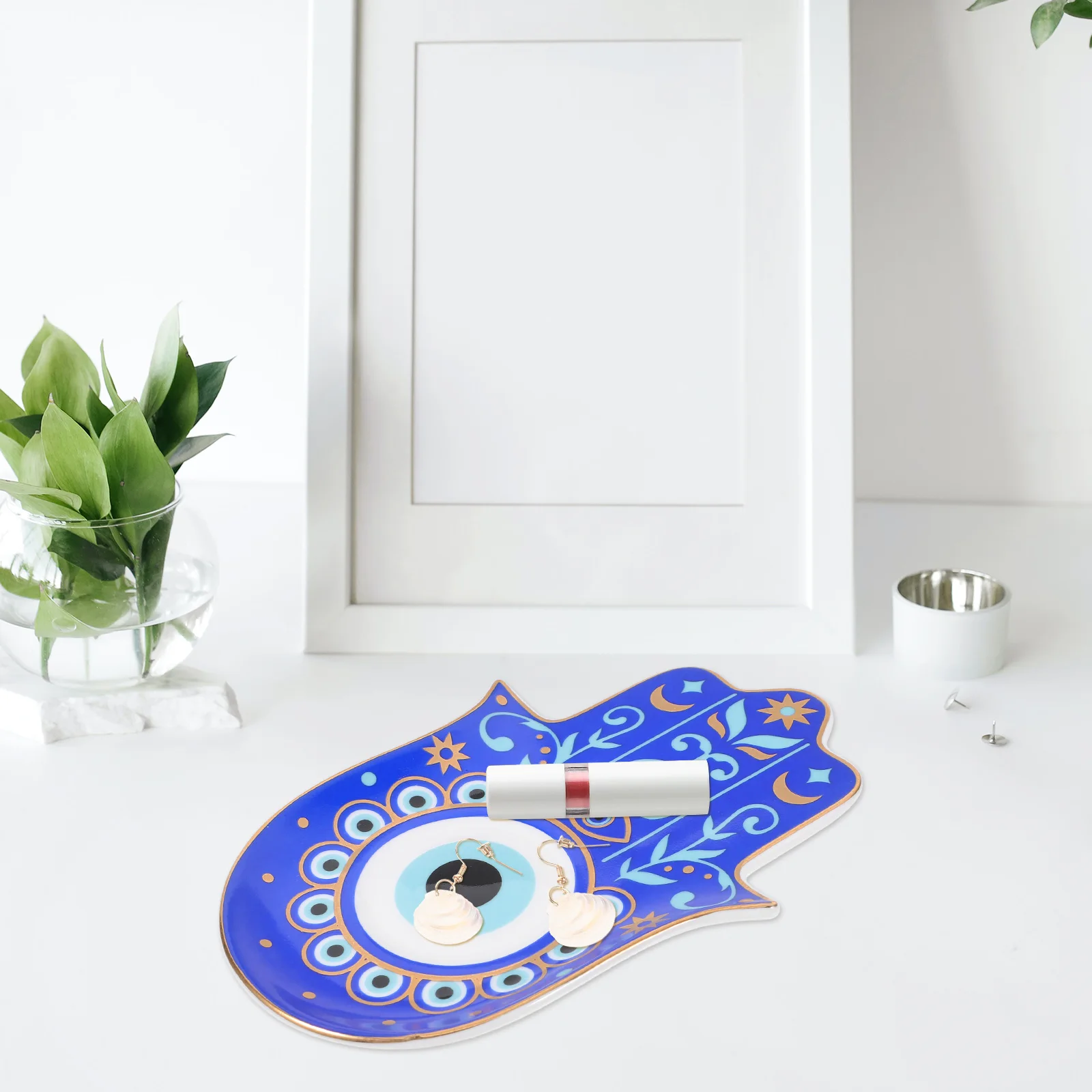 

Versatile Ceramic Evil Eye Tray Jewelry Dish Organizer Compact Portable Vanity Tray for Bedroom Living Room Decor