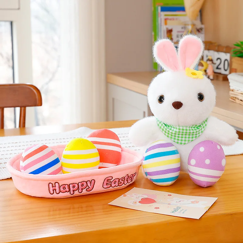 20cm Soft Stuffed Fluffly Easter Bunny Plush Toy Kawaii Stuffed Animal Cute Rabbit Dolls Cartoon Girls Hug Pillow for Kids Gifts