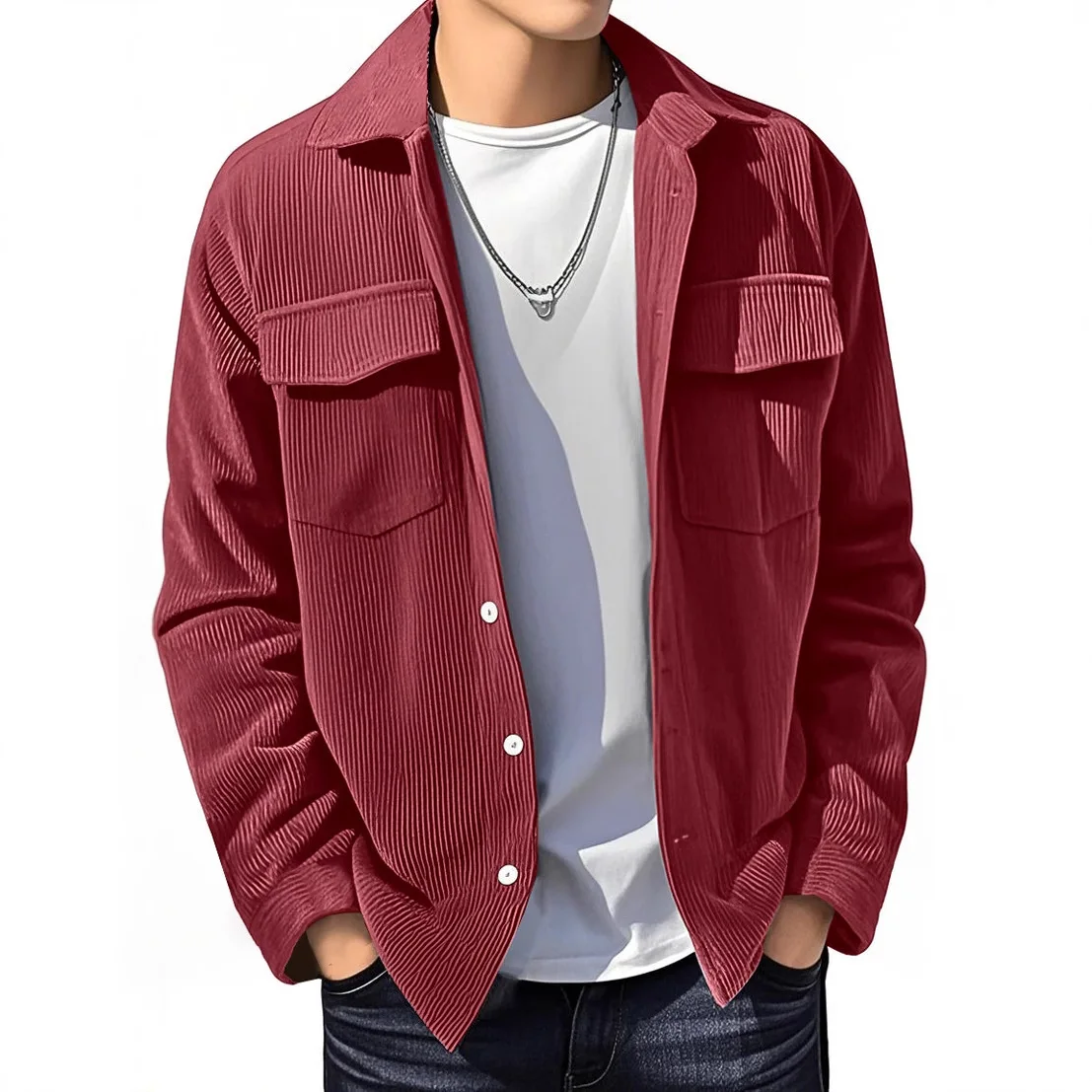 

Men's Sporty Pure Color Belted Corduroy Casual Set Simple V-neck Cotton 100% Breathable Seven-sleeve Stripe Pattern