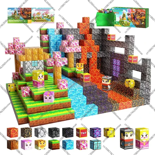 Bloques de construcción magnéticos Mine World, juego de cubos magnéticos STEM Montessori, juguete sensorial para niños y niñas de 3 años +, modelo DIY para niños