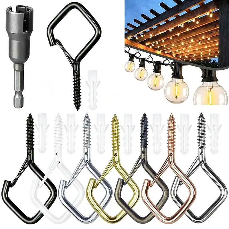 10Pcs Square Snap Safety Hooks Multi Color Sturdy Anti Drop Hanging Hooks For String Lights Potted Plant Fixed Mount