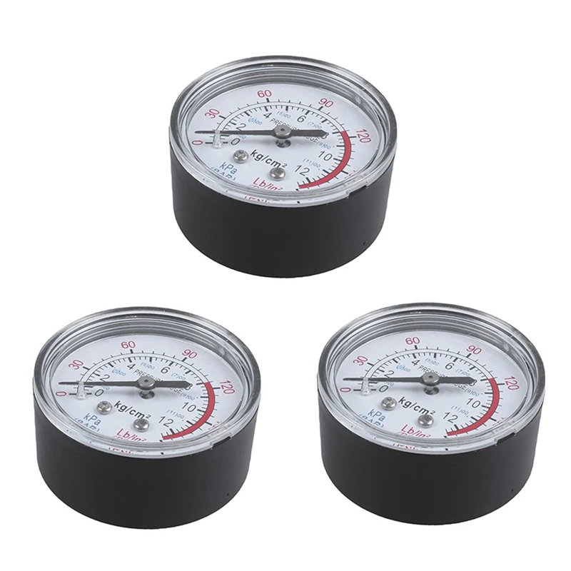 3X Round 0-180 Psi 13Mm 1/4BSP Diameter Dial Comparator Air Manometer, Black