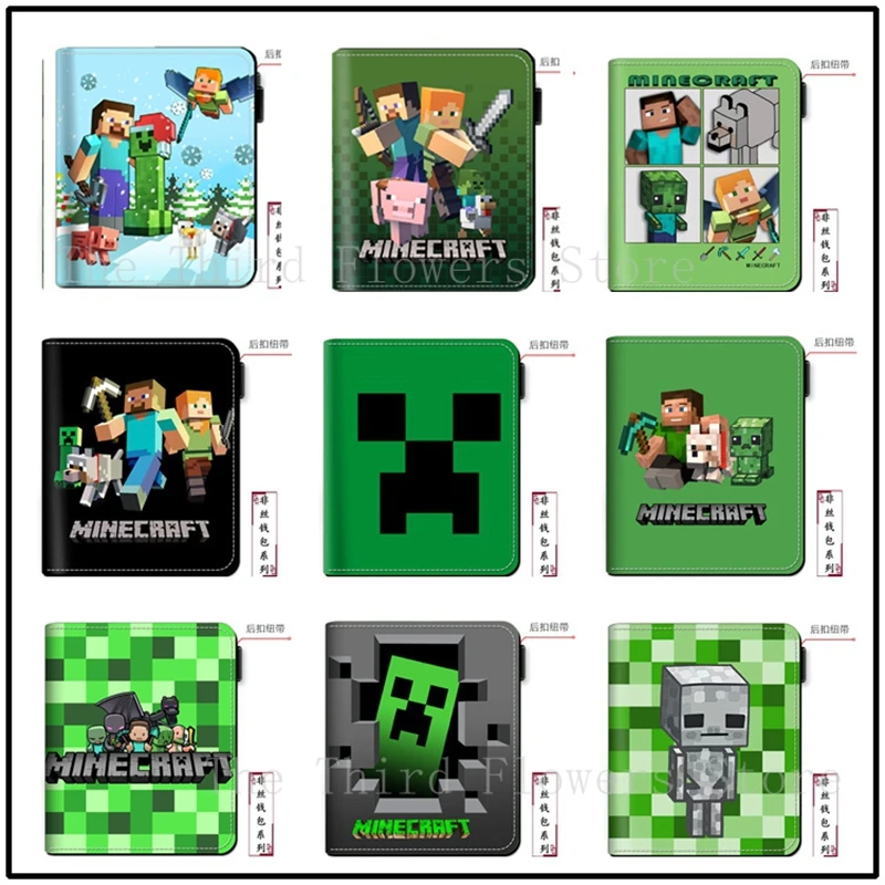 New Minecrafte Foldable Wallets Toys Creeper Cartoon Steve Coin Slim Purses Money Cards Vintage Protection Capacity Bags Figure