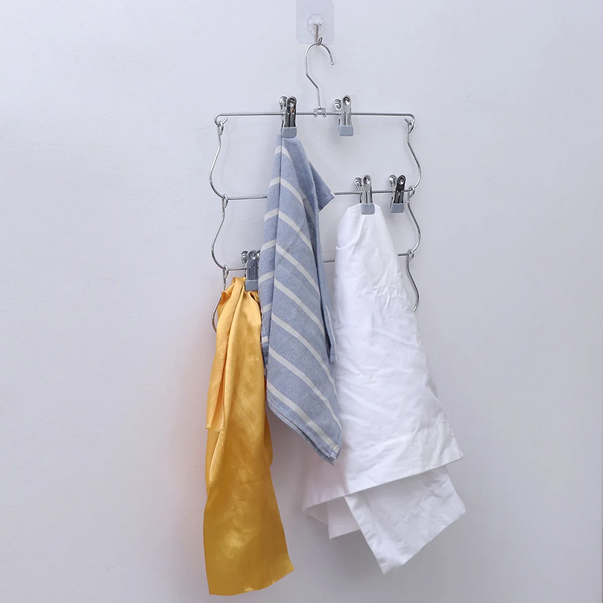 Multifunktionaler Kleiderbügel aus Metall mit Schwenkarm, faltbar, für Hosen, Rock, Kleiderbügel, Clips, sturzsicher, Organizer, Schrankständer, Silber